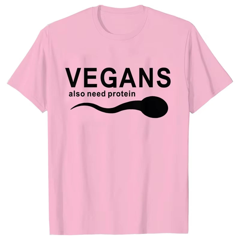 Funny Vegans Men'S Clothing Also Need Protein Slogan Letter T Shirts Men Graphic Print Vegetable Vegetarianism Harajuku T-Shirt