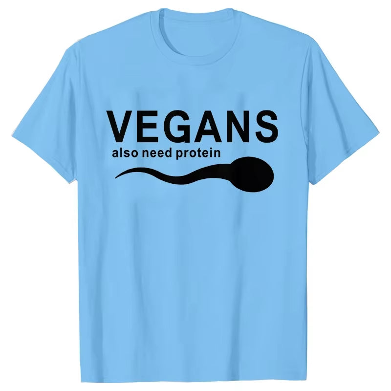 Funny Vegans Men'S Clothing Also Need Protein Slogan Letter T Shirts Men Graphic Print Vegetable Vegetarianism Harajuku T-Shirt