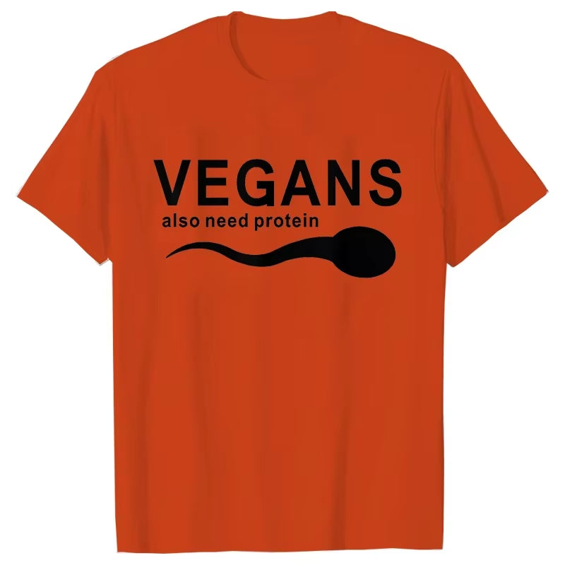 Funny Vegans Men'S Clothing Also Need Protein Slogan Letter T Shirts Men Graphic Print Vegetable Vegetarianism Harajuku T-Shirt