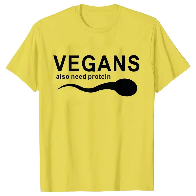 Funny Vegans Men'S Clothing Also Need Protein Slogan Letter T Shirts Men Graphic Print Vegetable Vegetarianism Harajuku T-Shirt