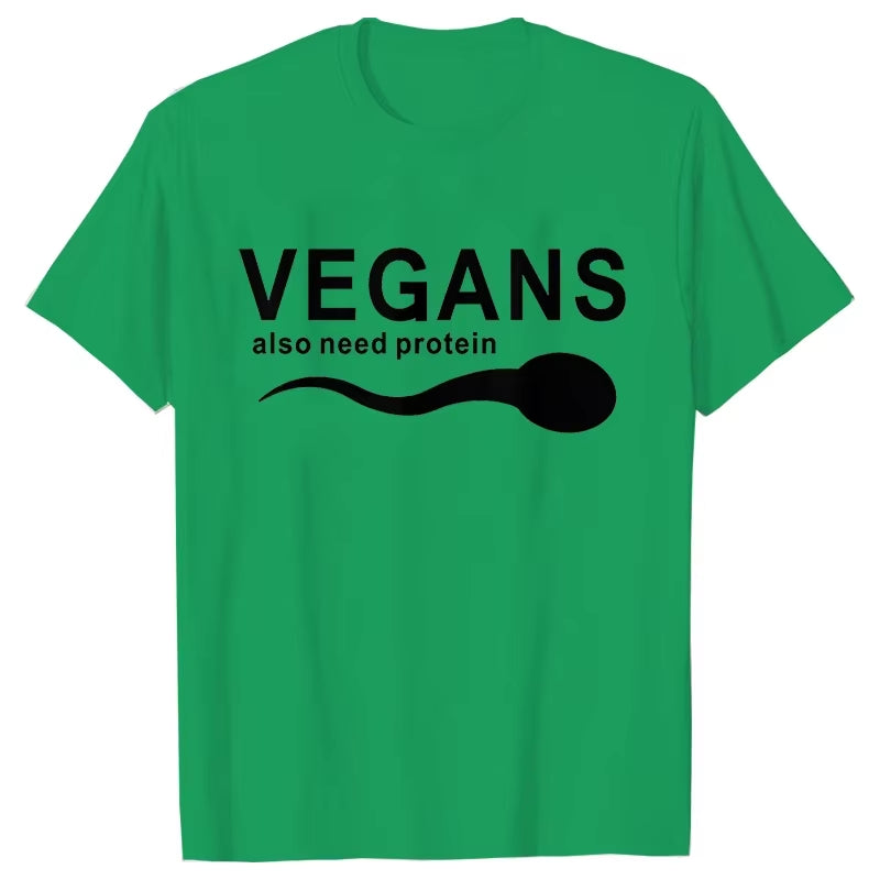 Funny Vegans Men'S Clothing Also Need Protein Slogan Letter T Shirts Men Graphic Print Vegetable Vegetarianism Harajuku T-Shirt