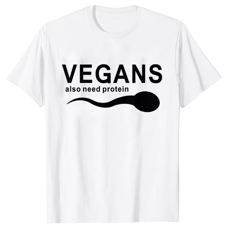 Funny Vegans Men'S Clothing Also Need Protein Slogan Letter T Shirts Men Graphic Print Vegetable Vegetarianism Harajuku T-Shirt