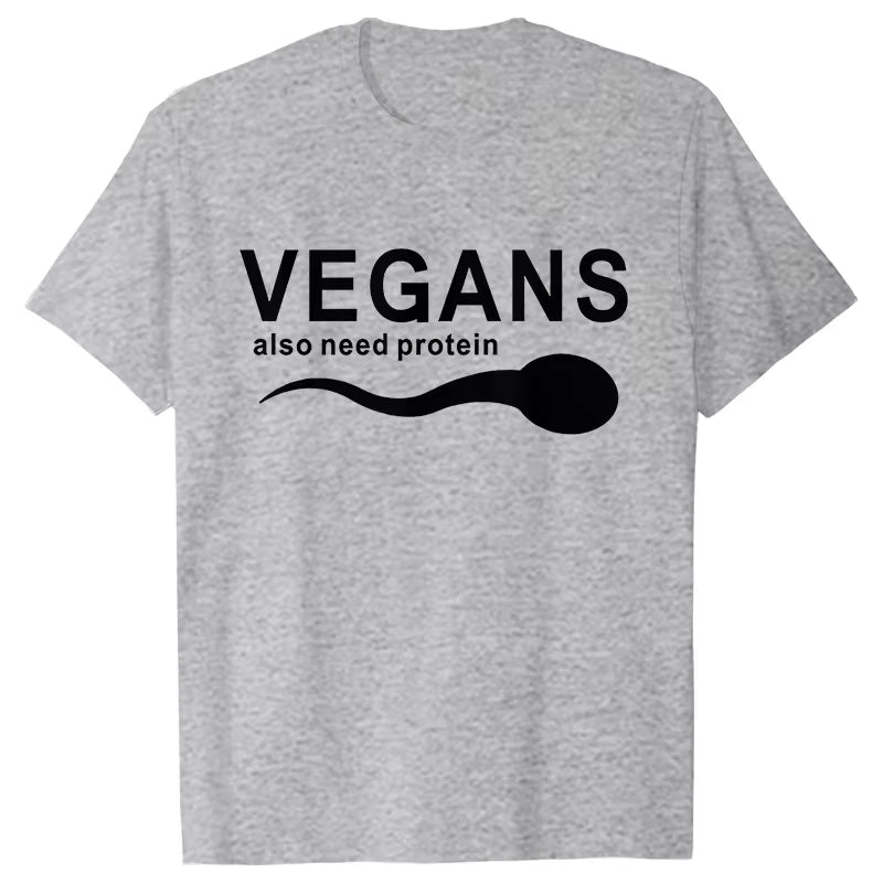 Funny Vegans Men'S Clothing Also Need Protein Slogan Letter T Shirts Men Graphic Print Vegetable Vegetarianism Harajuku T-Shirt