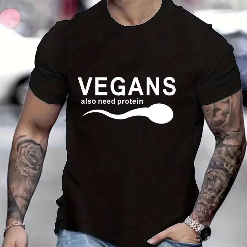 Funny Vegans Men'S Clothing Also Need Protein Slogan Letter T Shirts Men Graphic Print Vegetable Vegetarianism Harajuku T-Shirt