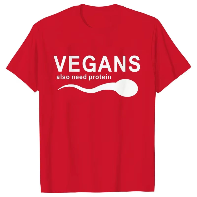 Funny Vegans Men'S Clothing Also Need Protein Slogan Letter T Shirts Men Graphic Print Vegetable Vegetarianism Harajuku T-Shirt