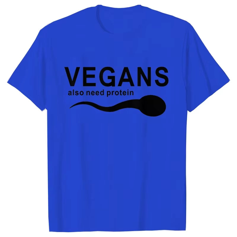 Funny Vegans Men'S Clothing Also Need Protein Slogan Letter T Shirts Men Graphic Print Vegetable Vegetarianism Harajuku T-Shirt