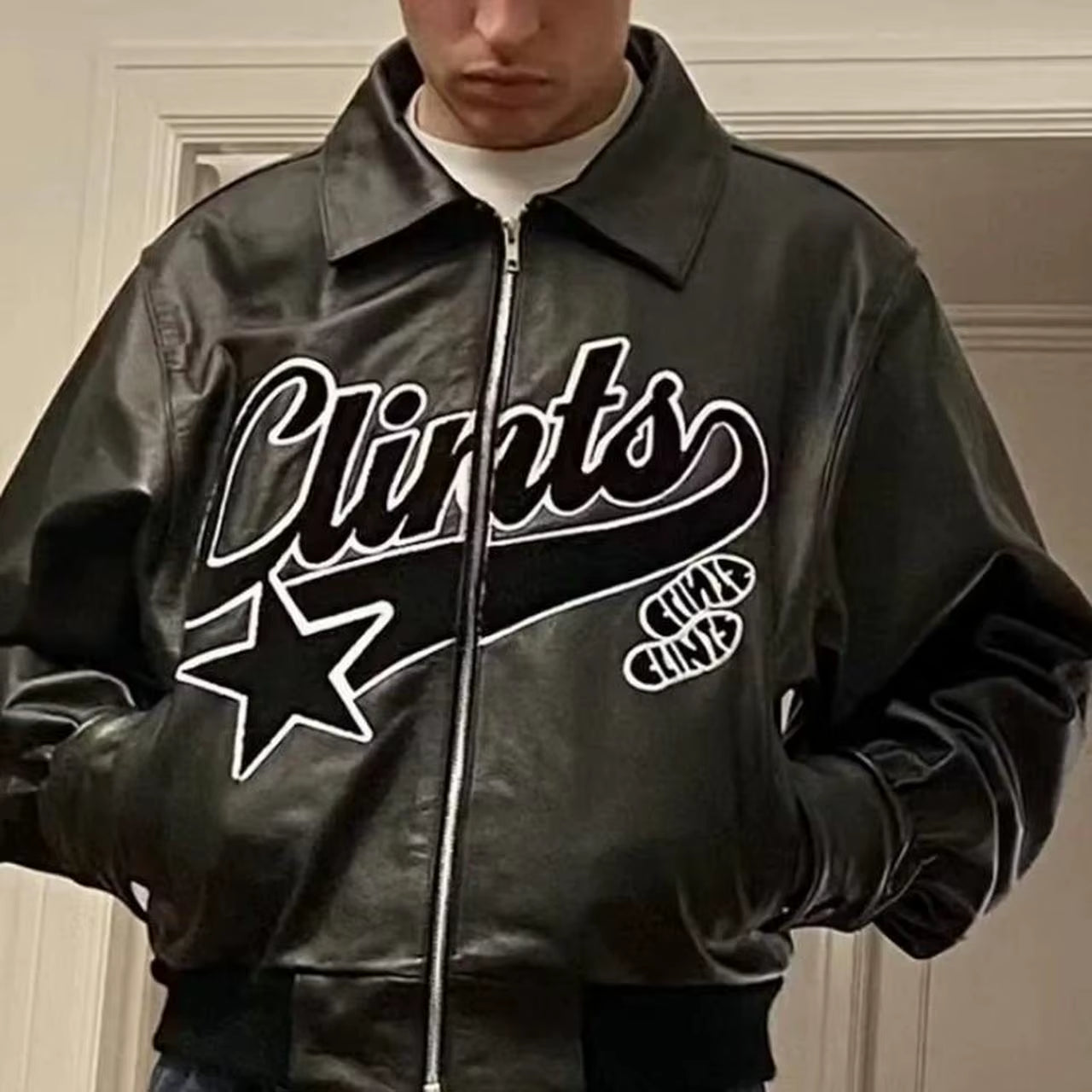 Streetwear Mens Womens Jacket Y2K Clothing Hip Hop Leather Letter Embroidered Jacket Biker Wear Retro Zip Jacket Coats