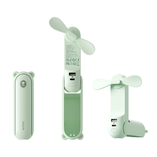Portable Fan, Foldable Pocket Fan with 4500 Mah Battery, Flashlight, 3 Speeds for Travel