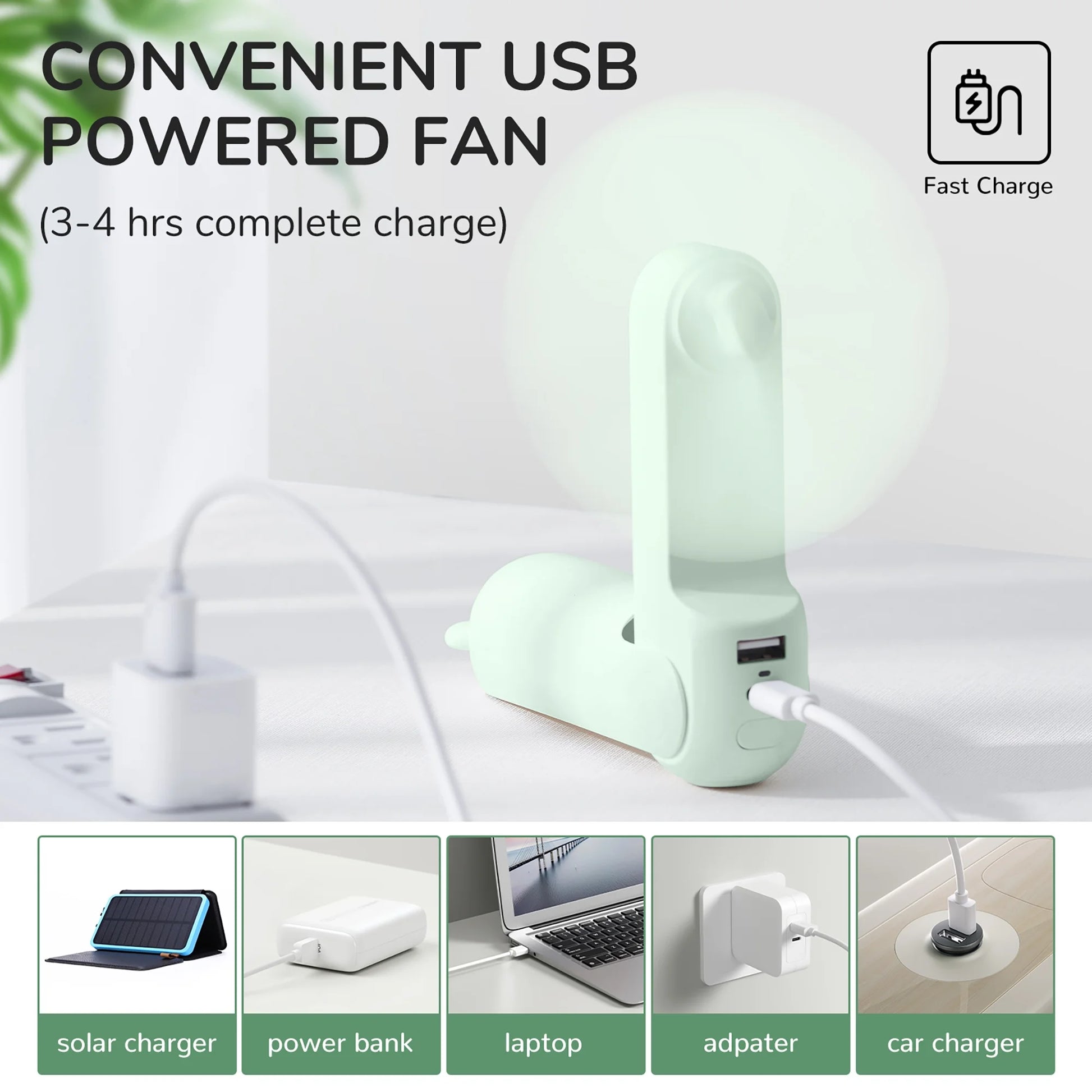 Portable Fan, Foldable Pocket Fan with 4500 Mah Battery, Flashlight, 3 Speeds for Travel